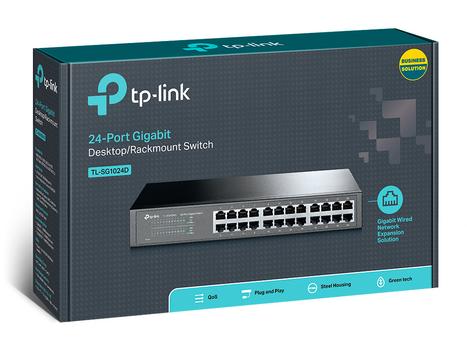 TP-LINK Unmanaged Pure-G Switch, 24x1G RJ45, Desktop/ Rackmount,  Fanless (TL-SG1024D)