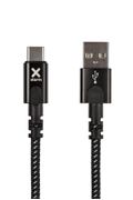 XTORM USB-C kabel, USB-C: Han - USB-A: Han, 3,0m,, sort, nylon
