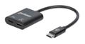 MANHATTAN USB-C Audio Adapter, USB-C Male to USB-C Audio and USB-C Power Delivery Females, Black