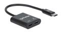 MANHATTAN USB-C Audio Adapter, USB-C Male to USB-C Audio and USB-C Power Delivery Females, Black (153348)