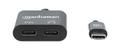 MANHATTAN USB-C Audio Adapter, USB-C Male to USB-C Audio and USB-C Power Delivery Females, Black (153348)