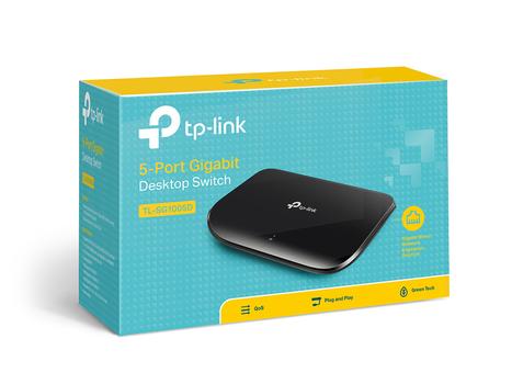 TP-LINK 5-Port-Gigabit-Desktop-Switch - 5x 10/ 100/ 1000MBit/ s-RJ45-Ports - plastic case (new Design) - V6.0 (TL-SG1005D V6.0)