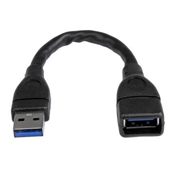 StarTech 6in Black USB 3.0 Extension Adapter Cable A to A - M/F - USB-forlengelseskabel - 15.2 cm (USB3EXT6INBK)