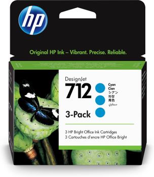HP 712 3-Pack 29-ml Cyan DesignJet Ink Cartridge (3ED77A)