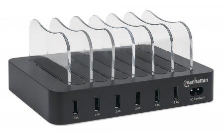 MANHATTAN 6-Port USB Charging Station, Six USB-A Ports, up to 5 V / 2.4 A per Port, 50 W Total Output, Black (102254)
