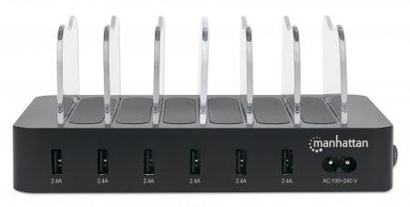 MANHATTAN 6-Port USB Charging Station, Six USB-A Ports, up to 5 V / 2.4 A per Port, 50 W Total Output, Black (102254)