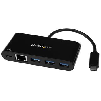 STARTECH USB-C till RJ45 Nätverkskort Gigabit svart med 3-portars USB 3.0 hub med 60W laddning PC/Mac (US1GC303APD)