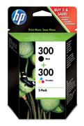 HP 300 original ink cartridge black and tri-colour standard capacity 2 x 4ml bk: 200p, cl: 165p 2-pack Blister multi tag