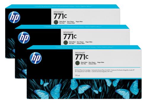 HP 771C 3-pakning 775 ml matt svart Designjet-blekkpatroner (B6Y31A)