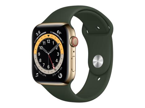 APPLE Watch Series 6 GPS + Cellular 44mm Gold Stainless Steel Case with Cyprus Green Sport Band - Regular (M09F3KS/A)