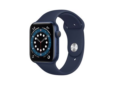 APPLE Watch Series 6 44mm blå/blå Watch Series 6 GPS, 44mm Blue Aluminium Case med Deep Navy Sport Band - Regular (M00J3DH/A)