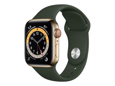 APPLE Watch Series 6 40mm 4G gull/ grønn Gold Stainless Steel Case med Cyprus Green Sport Band - Regular (M06V3DH/A)