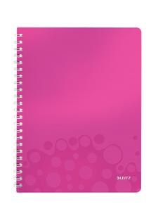 LEITZ notesblok WOW spiral A4 PP linjeret 80 s. m/hul pink (46370023*6)