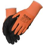 Fingerdyppet nitrilhandske,  ODIN Basic, 8/M, orange, nitril/ polyester *Denne vare tages ikke retur*