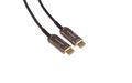 MERCODAN Fiber optisk HDMI 10m, HDMI 2.0, 18Gbps, 4:4:4, 4k2k 60p, sort, ATC Certified, HDMI: Han - HDMI: Han, Med låse konnektor, Min. bøjningsradius 20mm
