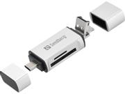 Sandberg kortleser USB-C, USB, MicroUSB Leser og skriver til SD-kort og Micro-SD-kort