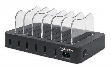 MANHATTAN 6-Port USB Charging Station, Six USB-A Ports, up to 5 V / 2.4 A per Port, 50 W Total Output, Black (102254)
