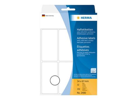 HERMA multi-purpose labels, white, 34 x 67 mm, (192) (2480)