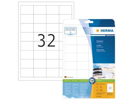 Herma Premium - Papir - matt - permanent selv-adhesiv - hvit - 48.3 x 33.8 mm 800 etikett(er) (25 ark x 32) laminerte etiketter (4200)