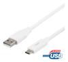 DELTACO USB 2.0 cable, USB-A male - USB-C male, 0.25m, white