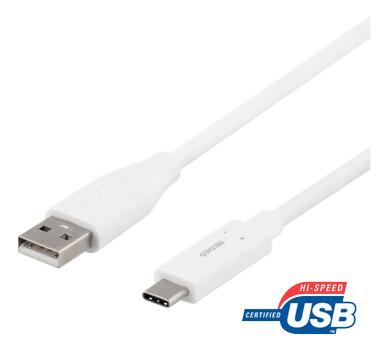 DELTACO USB 2.0 cable, USB-A male - USB-C male, 0.25m, white (USBC-1007)
