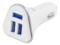 DELTACO Car charger, 5,2A, 3xUSB Type A, 12-24V DC input, white/silver