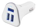 DELTACO Car charger, 5,2A, 3xUSB Type A, 12-24V DC input, white/silver