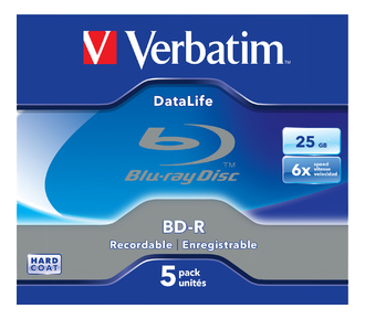 VERBATIM BD-R SL DATALIFE 25GB 6X 5PK JEWEL CASE NO ID (43836)