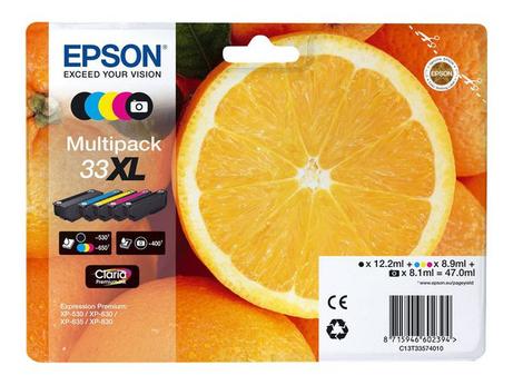 Epson 33XL Multipack - 5-pack - 47 ml - XL - svart, gul, cyan, magenta, fotosort - original - blister - blekkpatron - for Expression Premium XP-530, XP-630, XP-635, XP-640, XP-645, XP-830, XP-900 (C13T33574011)