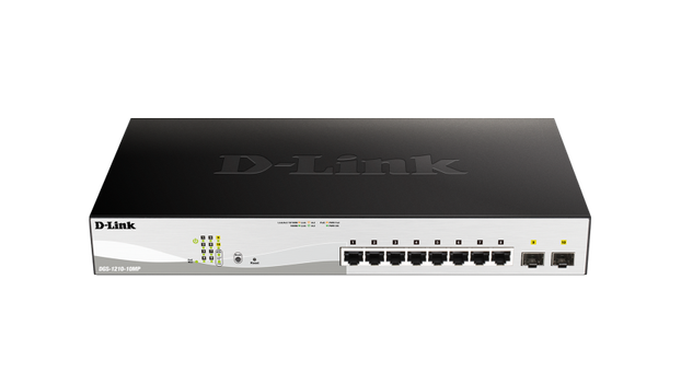 D-LINK 10-port Hanterad switch, 2x SFP, 130W PoE +, Gigabit, vit (DGS-1210-10MP/E)