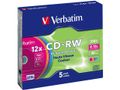 VERBATIM CD-RW,12x,700 MB/80 min,5-pakkaus slim case,SERL, eri värit