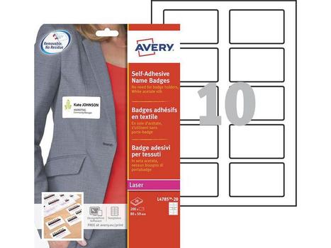 AVERY Self Adhesive Name Badges Silk, White 80 x 50 mm (L4785-20)