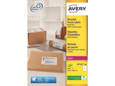 AVERY Laser Recycled Address Label 199.6x289.1mm 1 Per A4 Sheet White (Pack 100 Labels) LR7167-100 (LR7167-100)