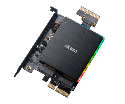 AKASA Dual M.2 SSD to PCIe adapter card with heatsink cooler and RGB LED light (AK-PCCM2P-04)
