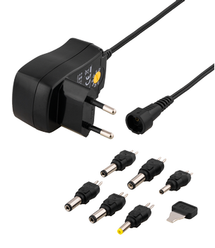 DELTACO power adapter 230V to 3-12V DC 600mAh, replaceable connectors (PSR-06A)