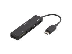 DELTACO USB 2.0 memory card reader, USB-C, 4-slot, black