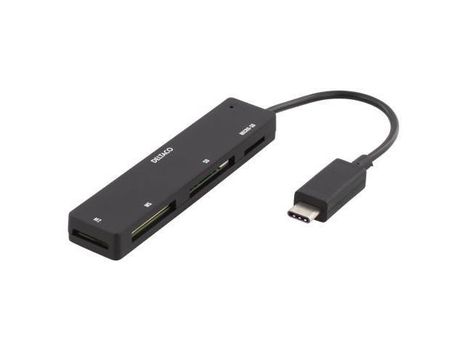 DELTACO USB 2.0 memory card reader, USB-C, 4-slot, black (UCR-154)