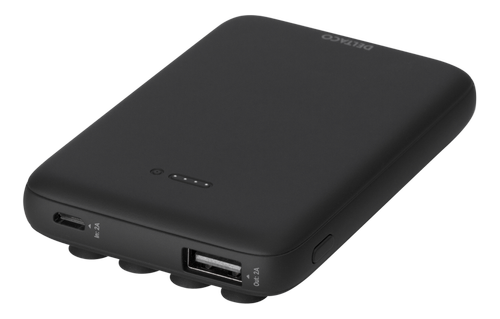 DELTACO varavirtalähde 5000 mAh, Qi 5W, imukuppi, 1x USB-A, Micro USB (PB-Q1000)