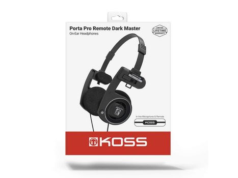 KOSS PortaPro Remote Mic Dark Master hörlurar med sladd, On-Ear (svart) Med mikrofon och fjärrkontroll,  ansedda testvinner på ljud (280223)