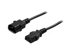 Deltaco jordad apparat-/förlängningskabel för anslutning mellan enhet och nätdel/kabel, rak IEC 60320 C14 till rak IEC 60320 C13, max 250V/10A, 2m, svart