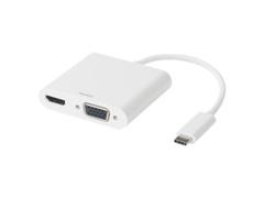 DELTACO USB-C docking station, HDMI/VGA/USB-C, 100W USB-C PD 3.0, white