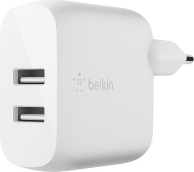 BELKIN DUAL USB-A CHARGER W/ LIGHTNING CABLE 1M 24W WHITE CHAR (WCD001vf1MWH)