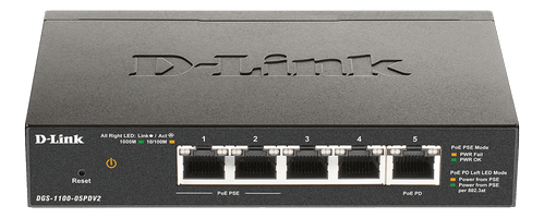 D-LINK k DGS 1100-05PDV2 - Switch - smart - 5 x 10/ 100/ 1000 (2 PoE) - desktop - PoE (18 W) (DGS-1100-05PDV2)