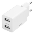 DELTACO USB wall charger, 2x USB-A, 2,4 A, total 12 W, white