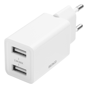 DELTACO USB wall charger, 2x USB-A, 2,4 A, total 12 W, white (USB-AC174)