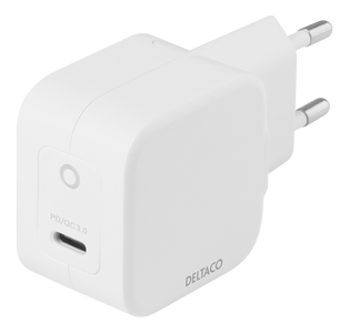 DELTACO USB-C wall charger, GaN technology,  1x USB-C PD, 30 W, white (USBC-GAN01)