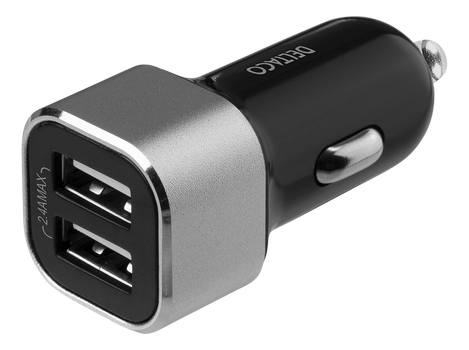 DELTACO USB car charger, 2x USB-A, 2,4 A, total 17 W (USB-CAR126)