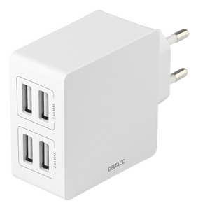 DELTACO USB wall charger, 4x USB-A, 2,4 A, total 24 W, white (USB-AC176)