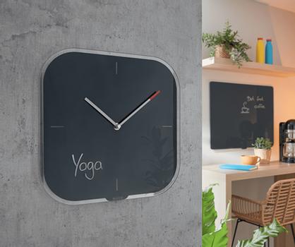 LEITZ Cosy Veggklokke med glassoverflate - fløyelsgrå Kvarts klokkemekanisme,  stillegående uten tikking. Inkl. whiteboardpenn (90170089)