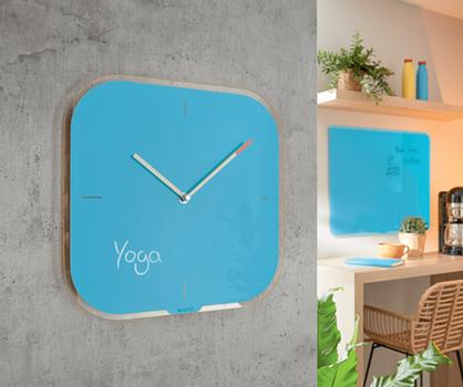 LEITZ Cosy Veggklokke med glassoverflate - sjøblå Kvarts klokkemekanisme,  stillegående uten tikking. Inkl. whiteboardpenn (90170061)